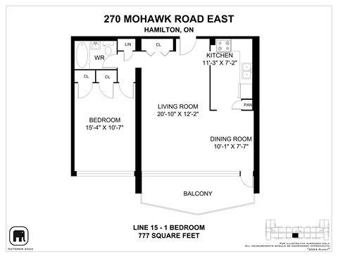 Floor plan for 1 bed, 1 bath, 700 sqft